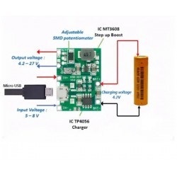 TP4056 Lithium Li-ion 18650 Battery Charger Board With Step-Up Board Module