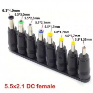 DC Power Jack Female Plug Adapter Connectors to 8 Different Sizes Male Tips Adapter